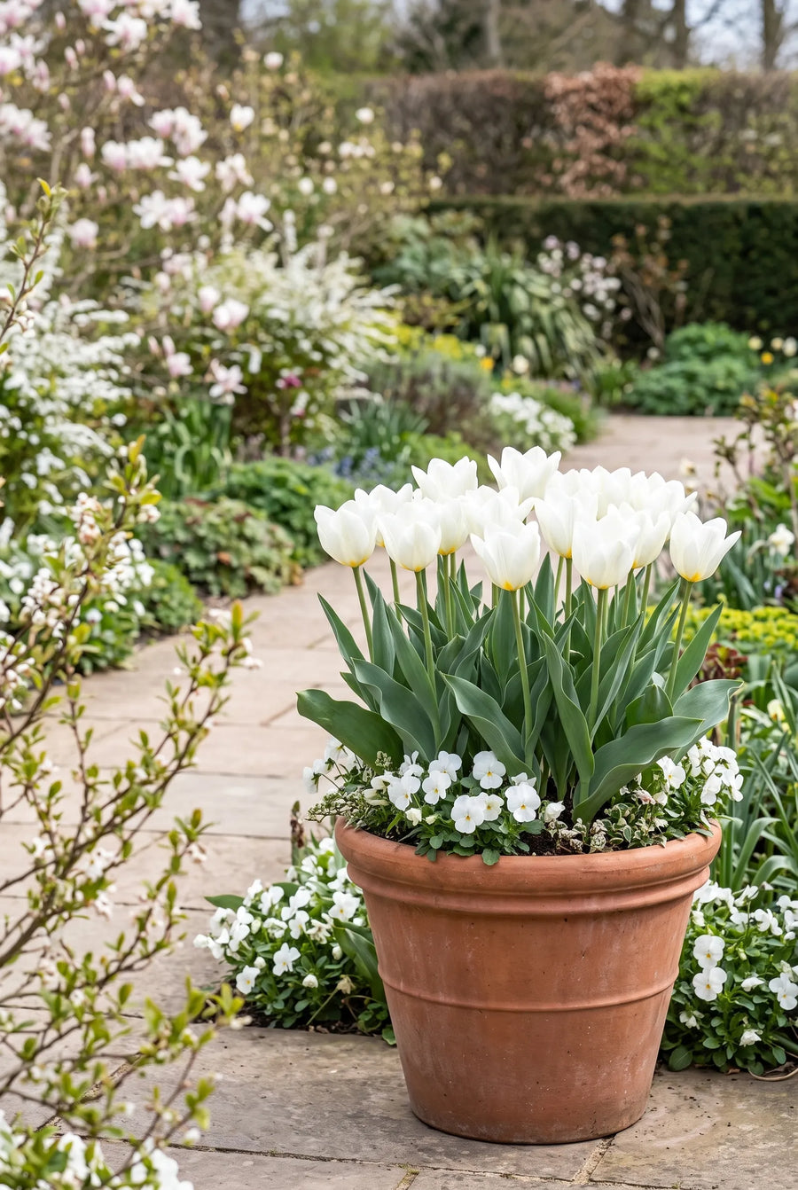 Tulipa Purissima — in pot op terras