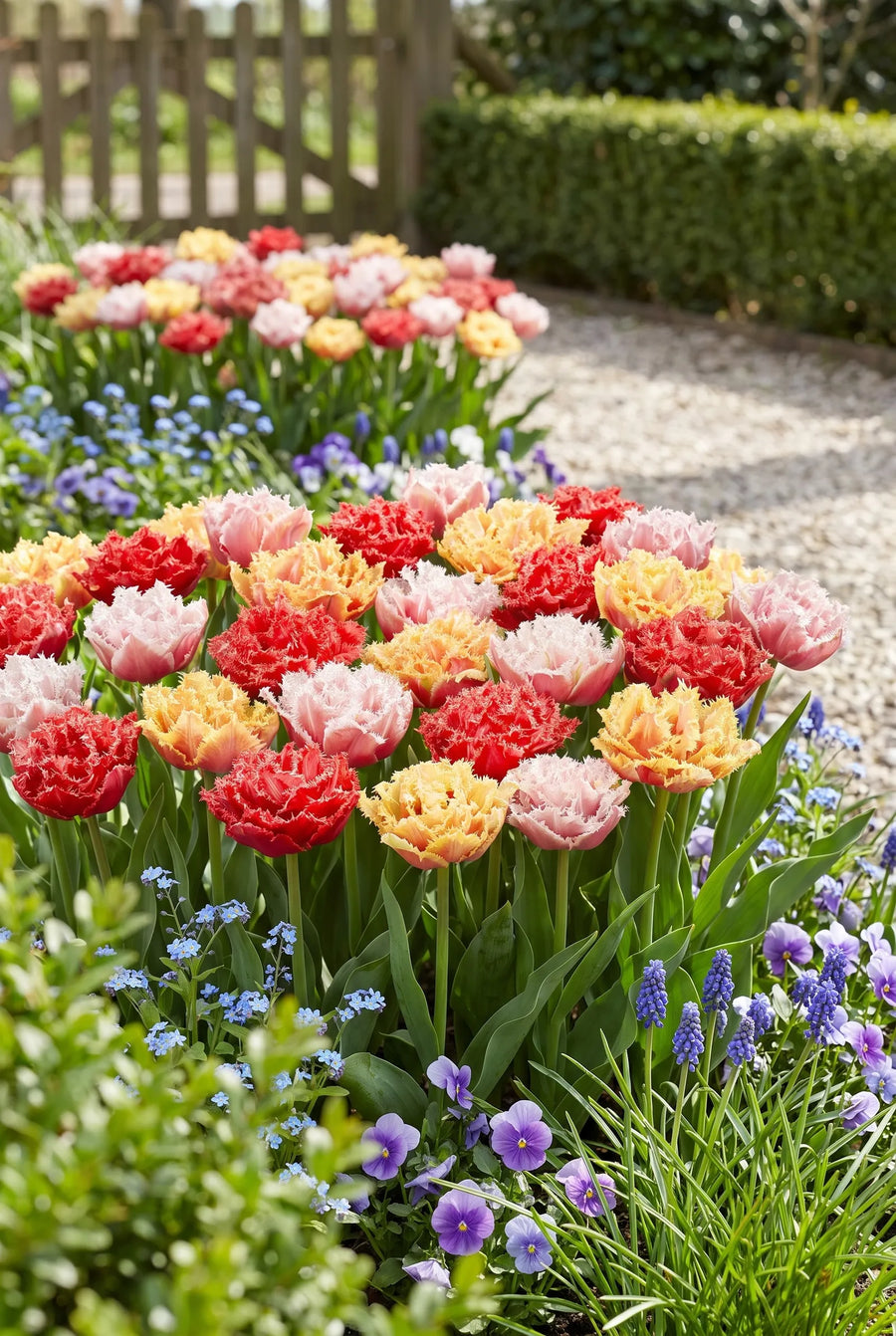 Tulipa Crispa Double Mixed — groep in de tuinborder