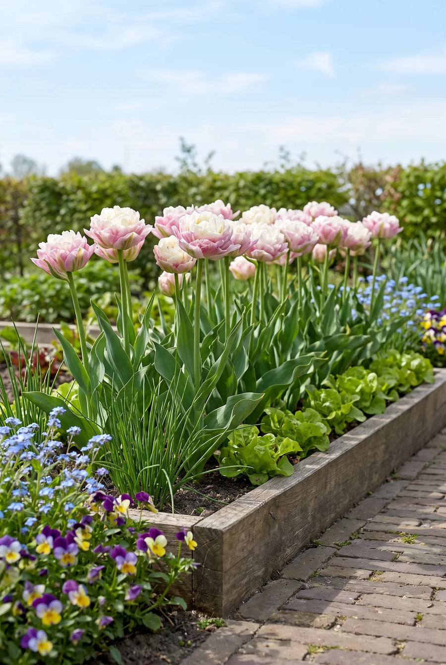 Tulipa Double Surprise — groep in de tuinborder