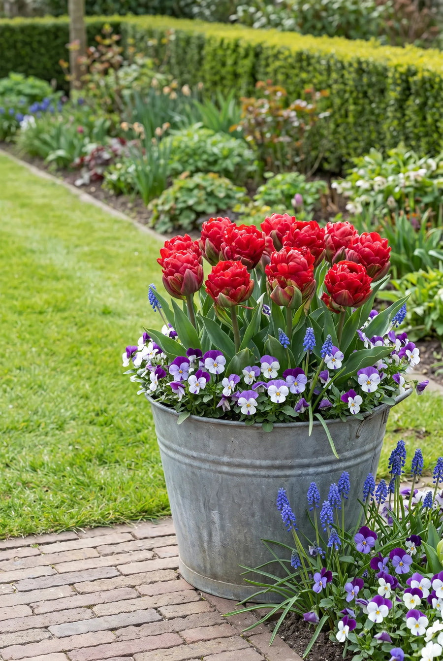 Tulipa Ice Cream Strawberry — in pot op terras