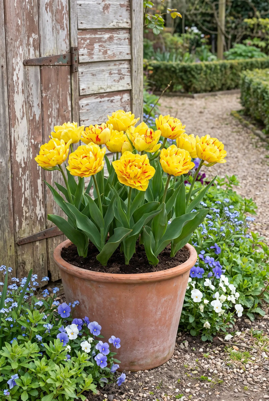 Tulipa Aquilla — in pot op terras