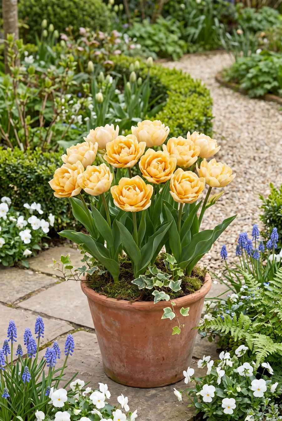 Tulipa Casanova — in pot op terras