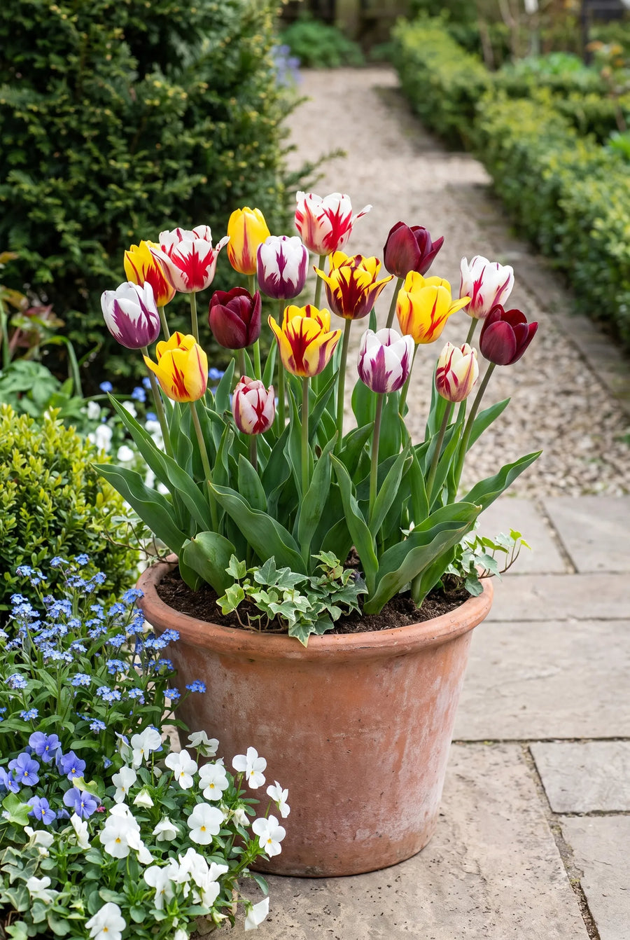 Tulipa Rembrandt Mixed — in pot op terras