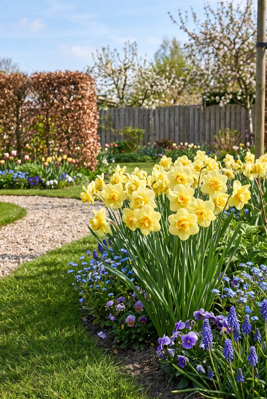 Narcissus Yellow Cheerfullness — in de tuin