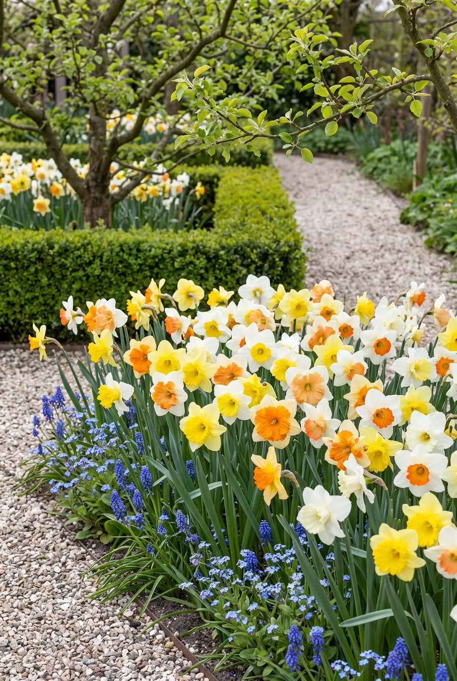 Narcissus Split Corona Mixed — groep in de tuinborder