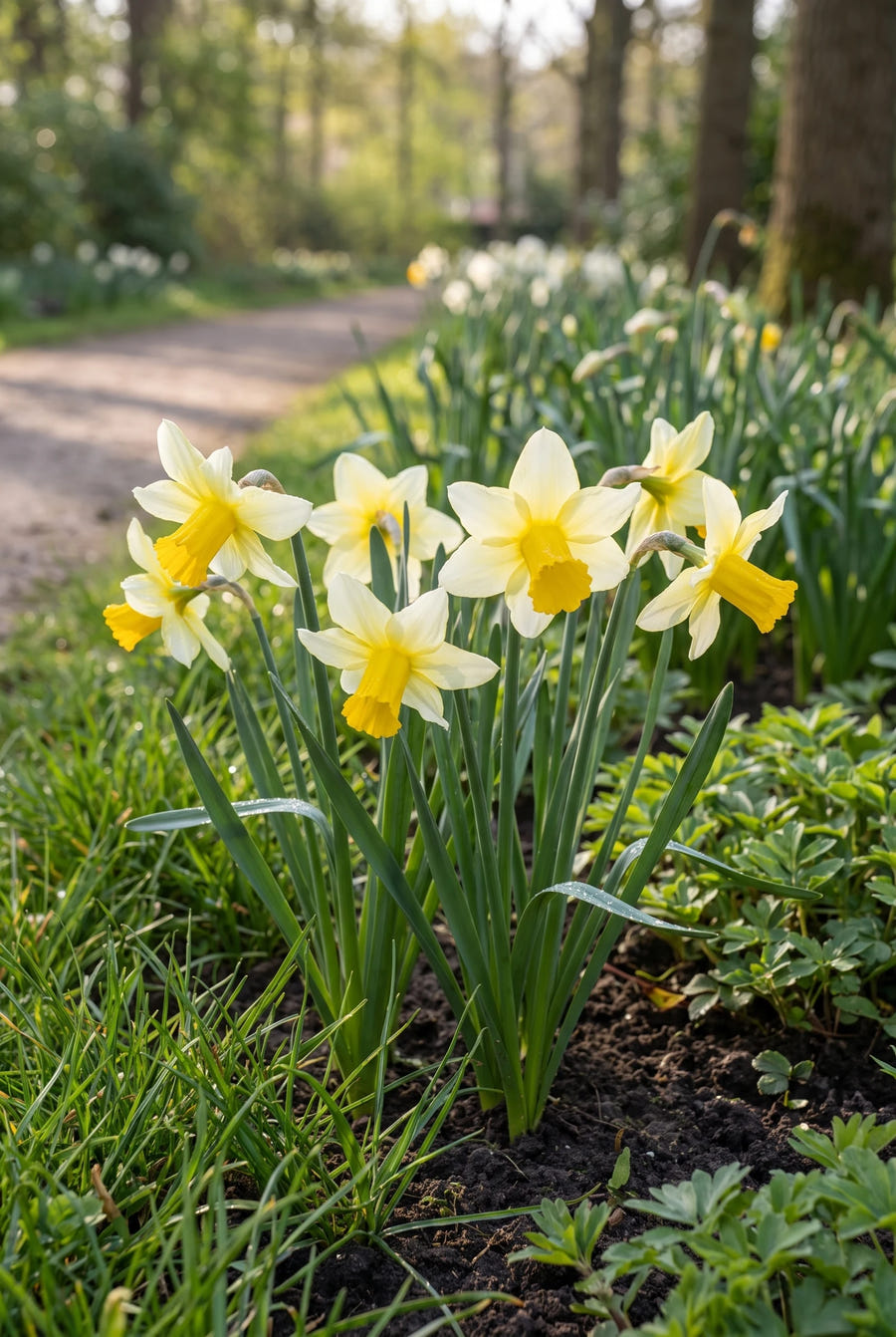 Narcissus Mother Duck — in de border