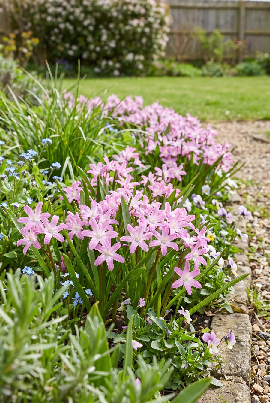 Chionodoxa Pink Giant — in de border