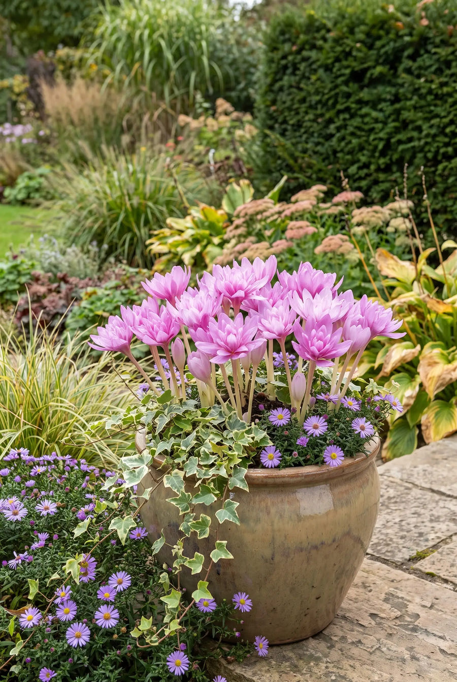 Colchicum Waterlily — in pot op terras