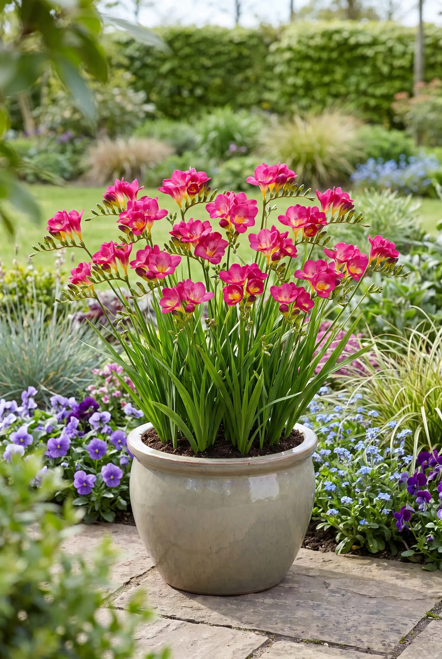 Freesia Pink — in pot op terras
