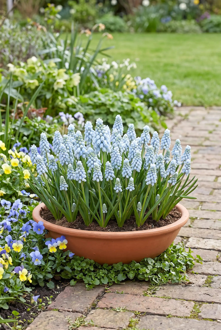 Muscari Valerie Finnis — in pot op terras