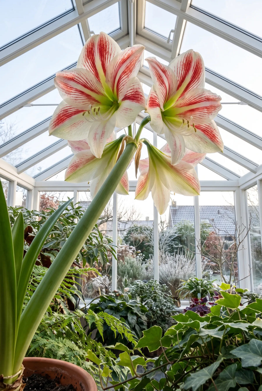 Hippeastrum Clown — in de tuin